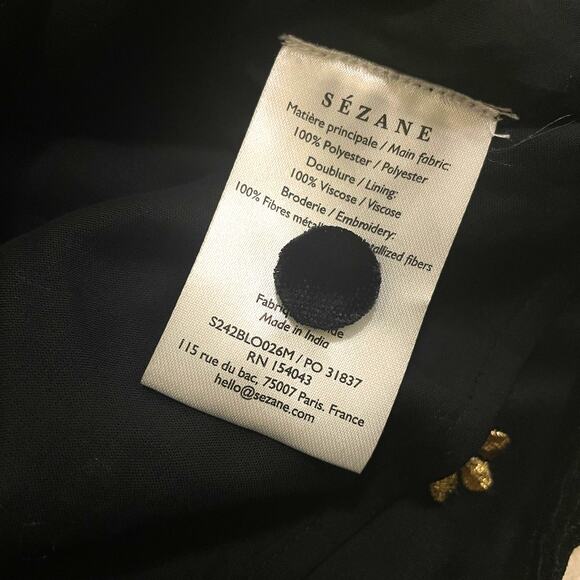 Sézane 36 Galeo Velvet Blouse | Black Gold Embroidered Flowers, US 4 S, NWT - Picture 6 of 15